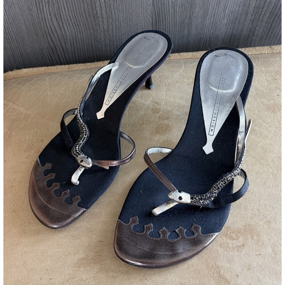 Giuseppe Zanotti Y2K Vintage Snake Crystal Embellished Thong Kitten Heels 36 - Picture 4 of 8